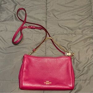 Coach Fuchsia Leather Crossbody Bag with Gold Chain